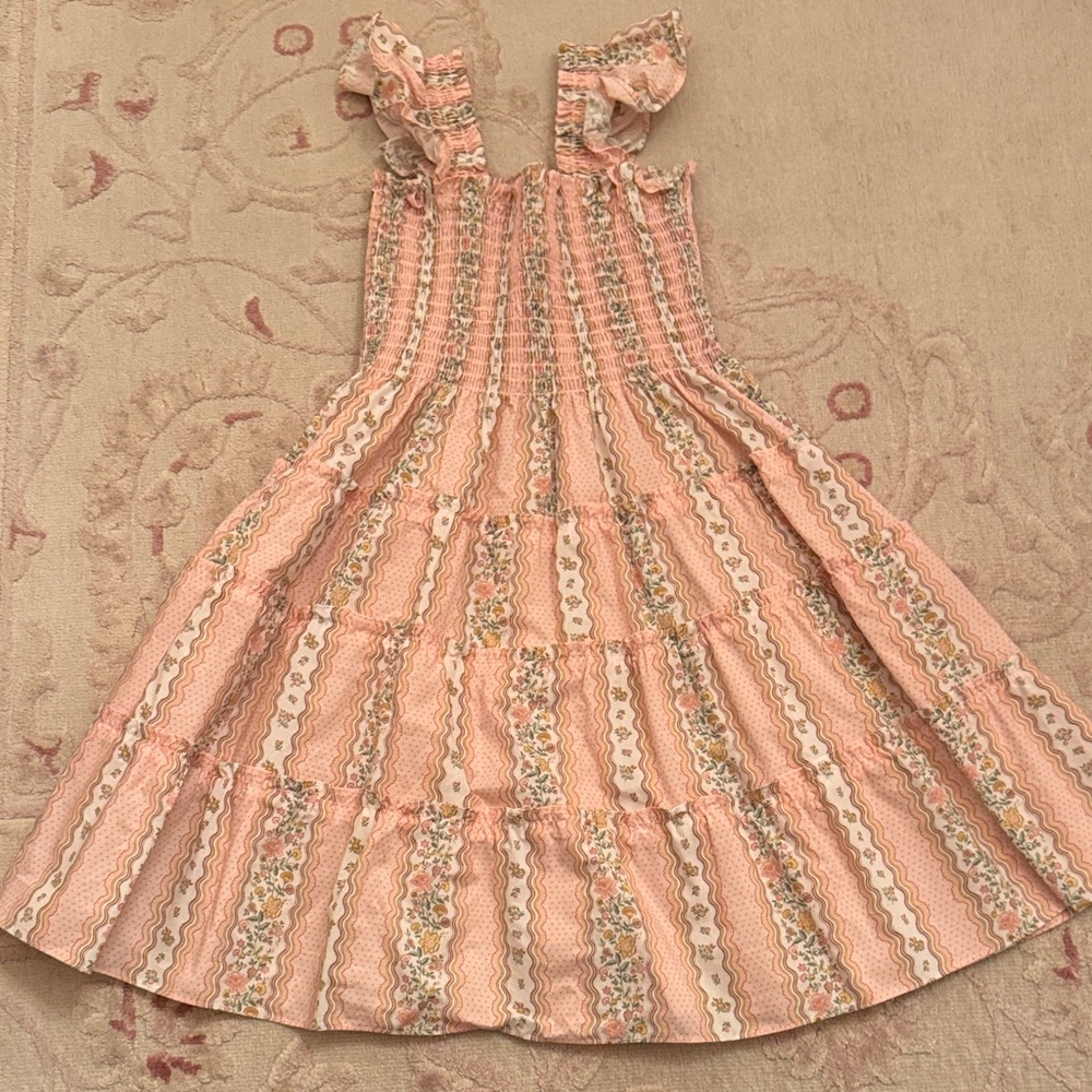 Hill House Girls' Peach-Pink Floral Ruffle Sundress